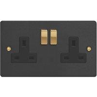 Varilight 13A 2-Gang 2-Pole Switched Socket Matt Black with Black Inserts (897YT)