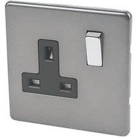 Varilight 13AX 1-Gang DP Switched Plug Socket Slate Grey with Black Inserts (90140)