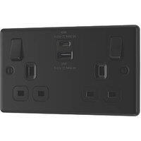 LAP 13A 2-Gang SP Switched Socket + 3A 45W 2-Outlet Type A & C USB Charger Matt Black with Black Inserts (903PN)