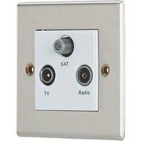 Contactum iConic 1-Gang Coaxial TV / FM & Satellite Socket Brushed Steel with White Inserts (908RP)