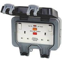 British General IP66 13A 2-Gang SP Weatherproof Outdoor Switched Passive RCD Socket (91095)