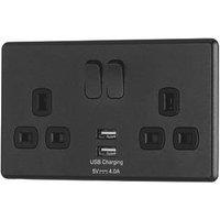 Arlec 13A 2-Gang SP Switched Socket + 4A 15W 2-Outlet Type A USB Charger Charcoal with Black Inserts (915RU)