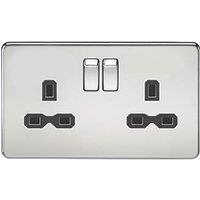 Knightsbridge 13A 2-Gang DP Switched Double Socket Polished Chrome with Black Inserts (915TY)