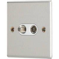 Contactum iConic 2-Gang Coaxial TV & F-Type Satellite Socket Brushed Steel with White Inserts (917RP)