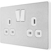 British General Evolve 13A 2-Gang SP Switched Socket Brushed Steel with White Inserts (918RF)