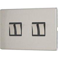 Contactum Lyric 10AX 4-Gang 2-Way Light Switch Brushed Steel with Black Inserts (918RP)