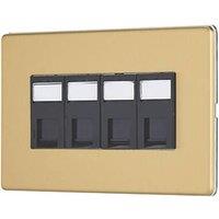 Contactum Lyric 4-Gang Double RJ45 Ethernet Socket Brushed Brass with Black Inserts (919RP)