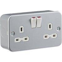 Knightsbridge 13A 2-Gang DP Switched Metal Clad Socket with White Inserts (919VF)