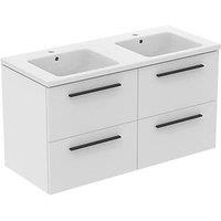 Ideal Standard i.life B Wall Hung Vanity Unit with Black Handles & Double Basin Matt White 1200mm x 505mm x 630mm (920KC)
