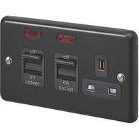 MK Contoura 45A 2-Gang DP Cooker Switch & 13A DP Switched Socket Black with Neon with Colour-Matched Inserts (920RG)
