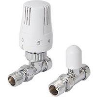 Flomasta 1/2" x 15mm White/Chrome Straight & L/S Modern Thermostatic Radiator Valve & Lockshield (923FW)