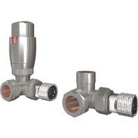 ETAL Danva 15mm x 1/2" Brushed Steel Corner Modern Thermostatic Radiator Valve & Lockshield (923VV)
