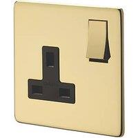 Crabtree Platinum 13A 1-Gang DP Switched Plug Socket Polished Brass with Black Inserts (92569)