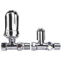 Flomasta 1/2" x 15mm Chrome Straight & L/S Modern Thermostatic Radiator Valve & Lockshield (925KR)