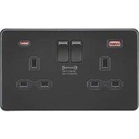 Knightsbridge 13A 2-Gang DP Switched Socket + 2.25A 45W 2-Outlet Type A & C USB Charger Matt Black with Black Inserts (926PY)