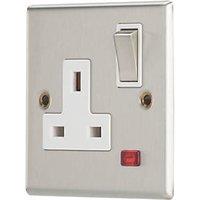 Contactum Iconic 13A 1-Gang DP Switched Socket Outlet Brushed Steel with Neon with White Inserts (927RP)