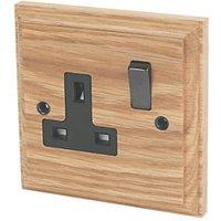 Varilight 13AX 1-Gang DP Switched Plug Socket Classic Oak with Black Inserts (9327H)