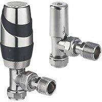 Terrier Decorative 15mm x 1/2" Anthracite/Chrome Angled & L/S Modern Thermostatic Radiator Valve & Lockshield (9338G)