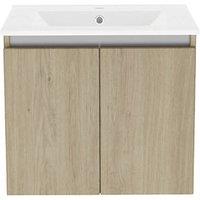 Newland Double Door Wall-Mounted Vanity Unit with Basin Effect Natural Oak 600mm x 370mm x 540mm (939RN)