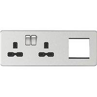 Knightsbridge 13A 2-Gang DP Combination Plate Brushed Chrome with Black Inserts (940VF)