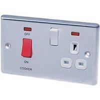 LAP 45A 2-Gang DP Cooker Switch & 13A DP Switched Socket Brushed Stainless Steel with Neon with White Inserts (94738)