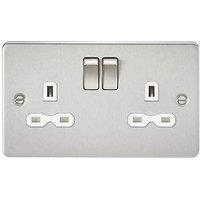 Knightsbridge 13A 2-Gang DP Switched Double Socket Brushed Chrome with White Inserts (950TX)