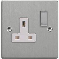 Varilight 13A 1-Gang 2-Pole Switched Socket Brushed Steel with White Inserts (950YT)