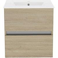 Newland Double Drawer Wall-Mounted Vanity Unit with Basin Effect Natural Oak 500mm x 450mm x 540mm (954RN)
