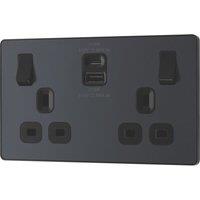 British General Evolve 13A 2-Gang SP Switched Socket + 3A 22W 2-Outlet Type A & C USB Charger Grey with Black Inserts (959YV)