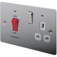 LAP 45A 2-Gang DP Cooker Switch & 13A DP Switched Socket Brushed Stainless Steel with LED with White Inserts (96324)