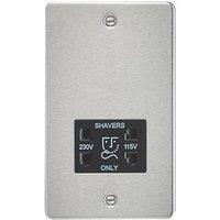 Knightsbridge 2-Gang Dual Voltage Shaver Socket 115 V / 230V Brushed Chrome with Black Inserts (965TX)