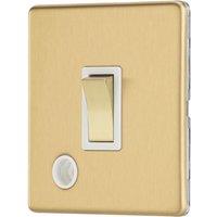 Contactum Lyric 20A 1-Gang DP Control Switch & Flex Outlet Brushed Brass with White Inserts (966RP)