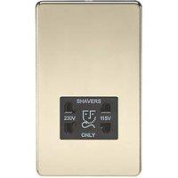 Knightsbridge 2-Gang Dual Voltage Shaver Socket 115 V / 230V Polished Brass with Black Inserts (968TY)