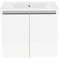 Newland Double Door Wall-Mounted Vanity Unit with Basin Gloss White 600mm x 370mm x 540mm (969RN)