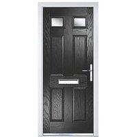 Crystal 4-Panel 2-Light Left or Right-Handed Black Composite Front Door 2055mm x 920mm (974JN)