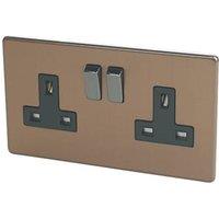 Varilight 13AX 2-Gang DP Switched Plug Socket Brushed Bronze with Black Inserts (9813H)
