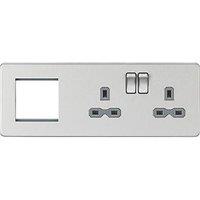 Knightsbridge 13A 2-Gang DP Combination Plate Brushed Chrome with Colour-Matched Inserts (982VF)