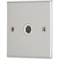 Contactum iConic 1-Gang Isolated Female Coaxial TV Socket Brushed Steel with White Inserts (987RR)