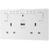 LAP 13A 2-Gang SP Switched Wi-Fi Extender + 2.1A 10.5W 1-Outlet Type A USB Charger White (988FV)