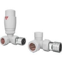 ETAL Danva 15mm x 1/2" Matt White Corner Modern Thermostatic Radiator Valve & Lockshield (988VV)