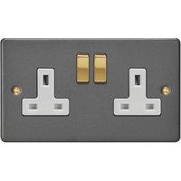 Varilight 13A 2-Gang 2-Pole Switched Socket Graphite Grey with White Inserts (996YT)