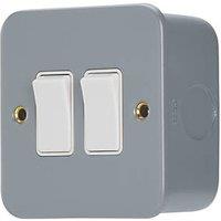 Contactum 10AX 2-Gang 2-Way Metal Clad Light Switch with White Inserts (997RP)