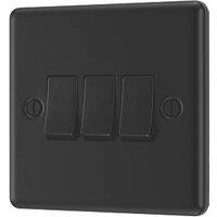 LAP 20A 16AX 3-Gang 2-Way Switch Matt Black with Black Inserts (999PN)