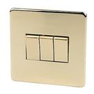 Crabtree Platinum 10AX 3-Gang 2-Way Light Switch Polished Brass (20510)