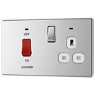 LAP 45A 2-Gang DP Cooker Switch & 13A DP Switched Socket Polished Chrome with LED with White Ins