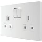 British General Evolve 13A 2-Gang SP Switched Socket Pearlescent White with White Inserts (220RF)