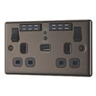 LAP 13A 2-Gang SP Switched Wi-Fi Extender Socket + 2.1A 10.5W 1-Outlet Type A USB Charger Black Nick