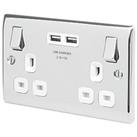 British General Nexus Metal 13A 2-Gang SP Switched Socket + 3.1A 15.5W 2-Outlet Type A USB Charger P