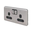 Schneider Electric Lisse Deco 13A 2-Gang DP Switched Plug Socket Brushed Stainless Steel with Black 