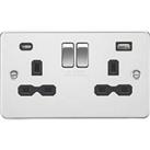 Knightsbridge 13A 2-Gang SP Switched Socket + 4.0A 20W 2-Outlet Type A & C USB Charger Polished 